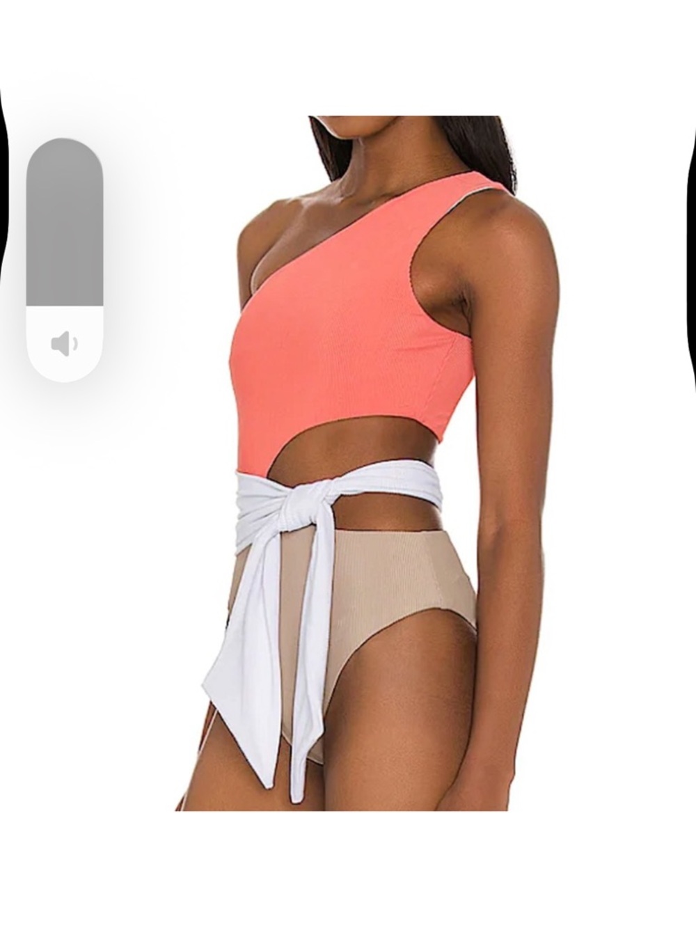 Beach Riot Carlie One-Shoulder Cutout Swimsuit in Coral and Beige with White Tie